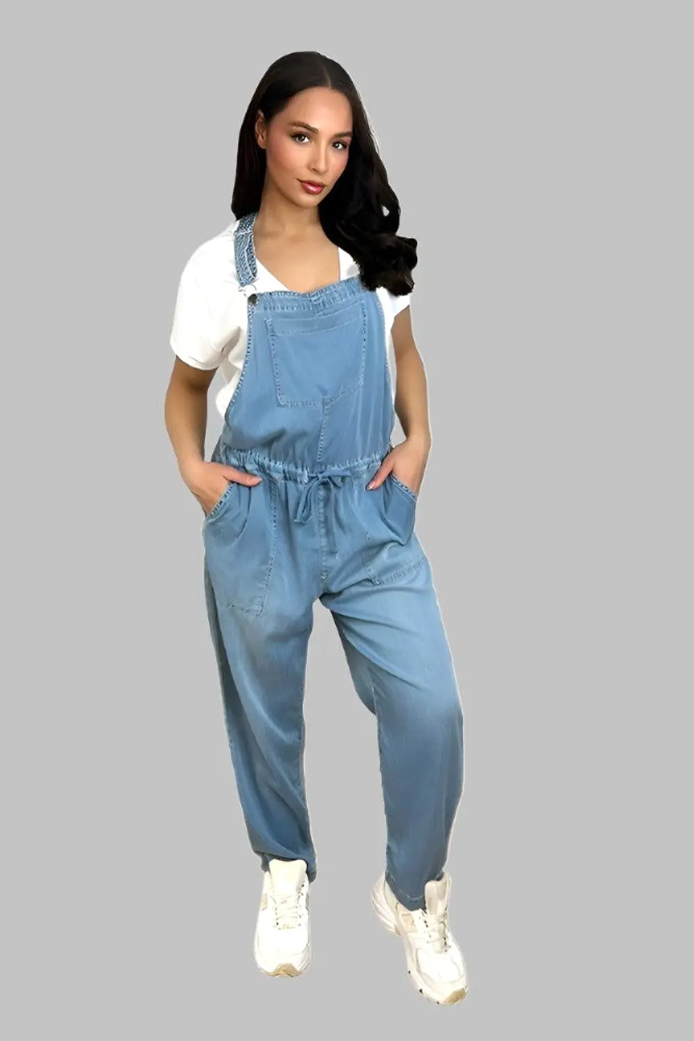 100% Soft Cotton Denim Drawstring Dungarees