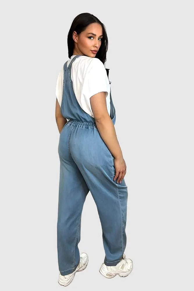 100% Soft Cotton Denim Drawstring Dungarees