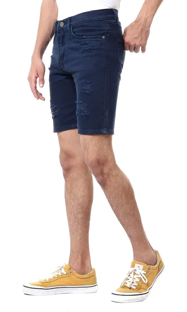 57278 Ripped Casual Denim Dark Blue Short