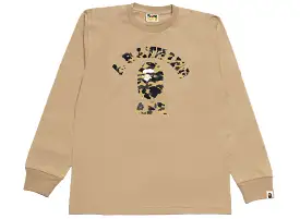 A Bathing Ape 1st Camo Camo College L/S Tee in Beige xld