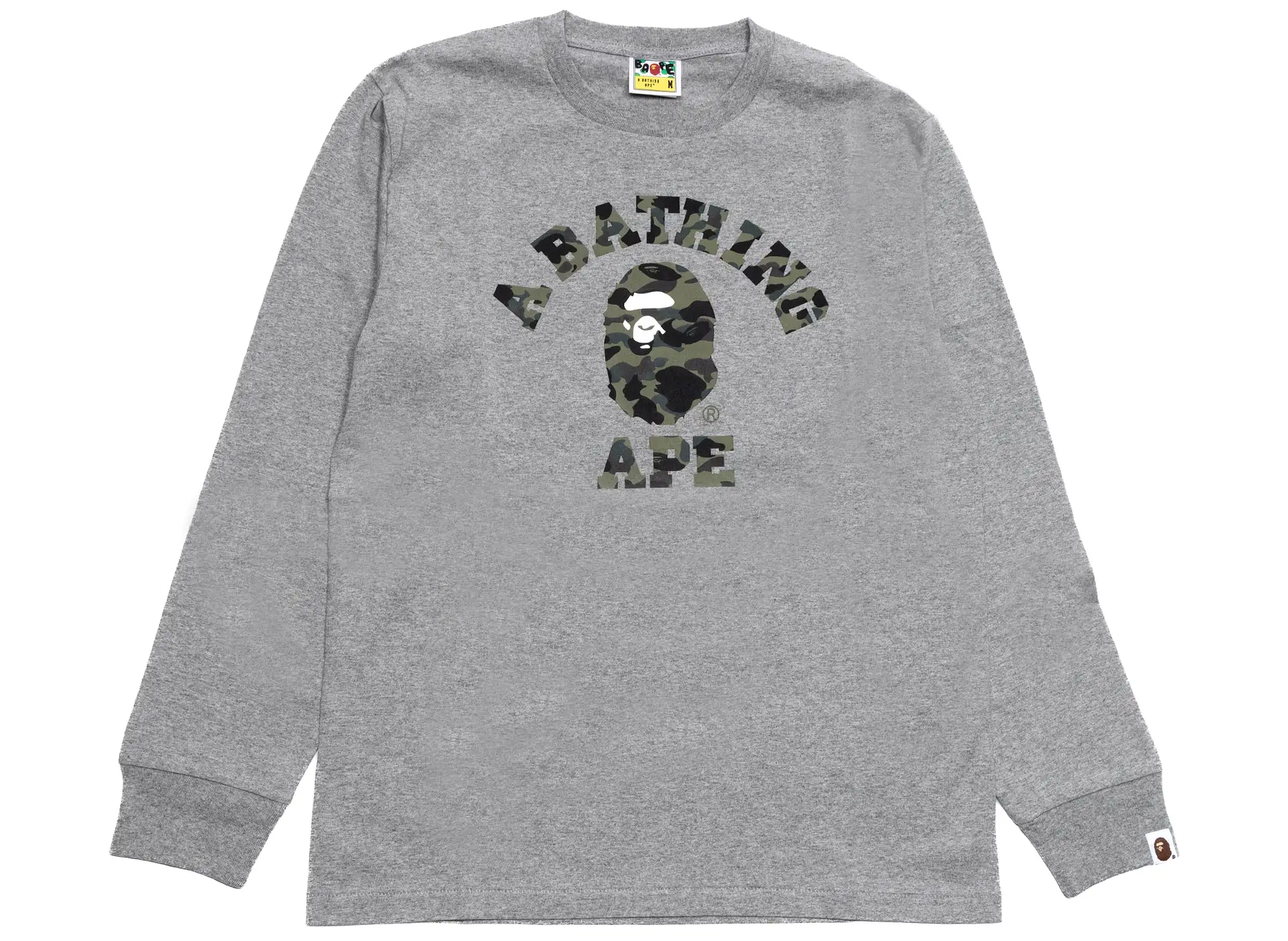 A Bathing Ape 1st Camo Camo College L/S Tee in Grey xld