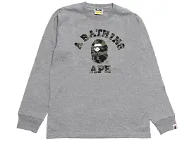 A Bathing Ape 1st Camo Camo College L/S Tee in Grey xld