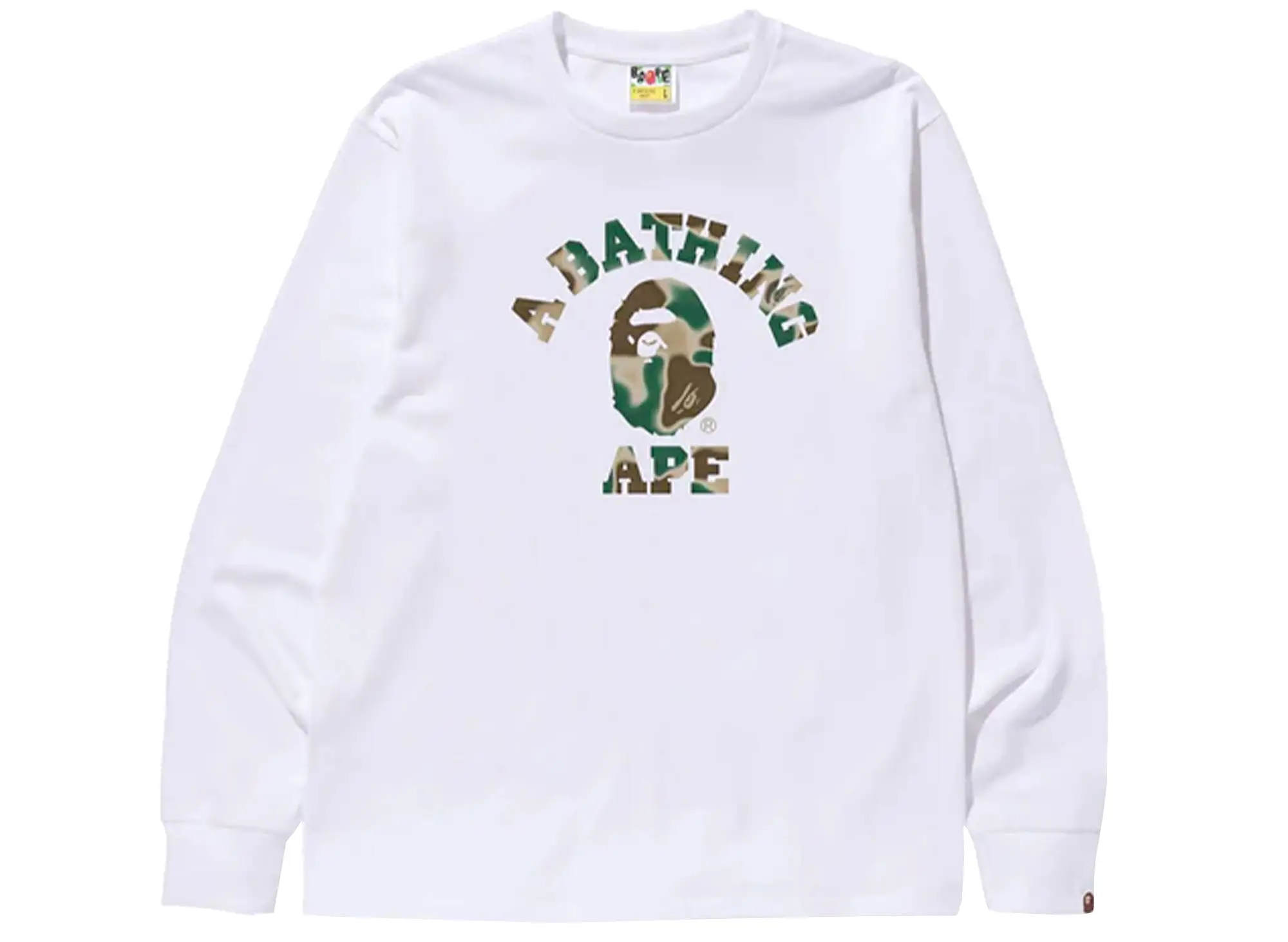 A Bathing Ape Liquid Camo College L/S Tee in White xld