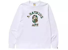 A Bathing Ape Liquid Camo College L/S Tee in White xld