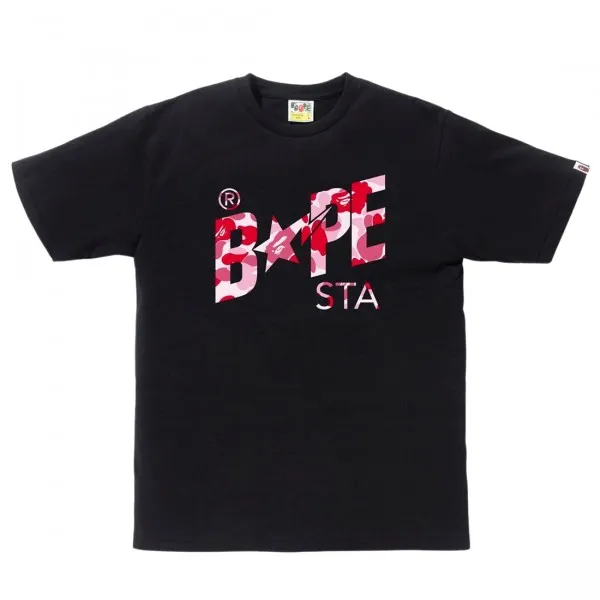 A Bathing Ape Men ABC Camo Bape Sta Logo Tee (black / pink)