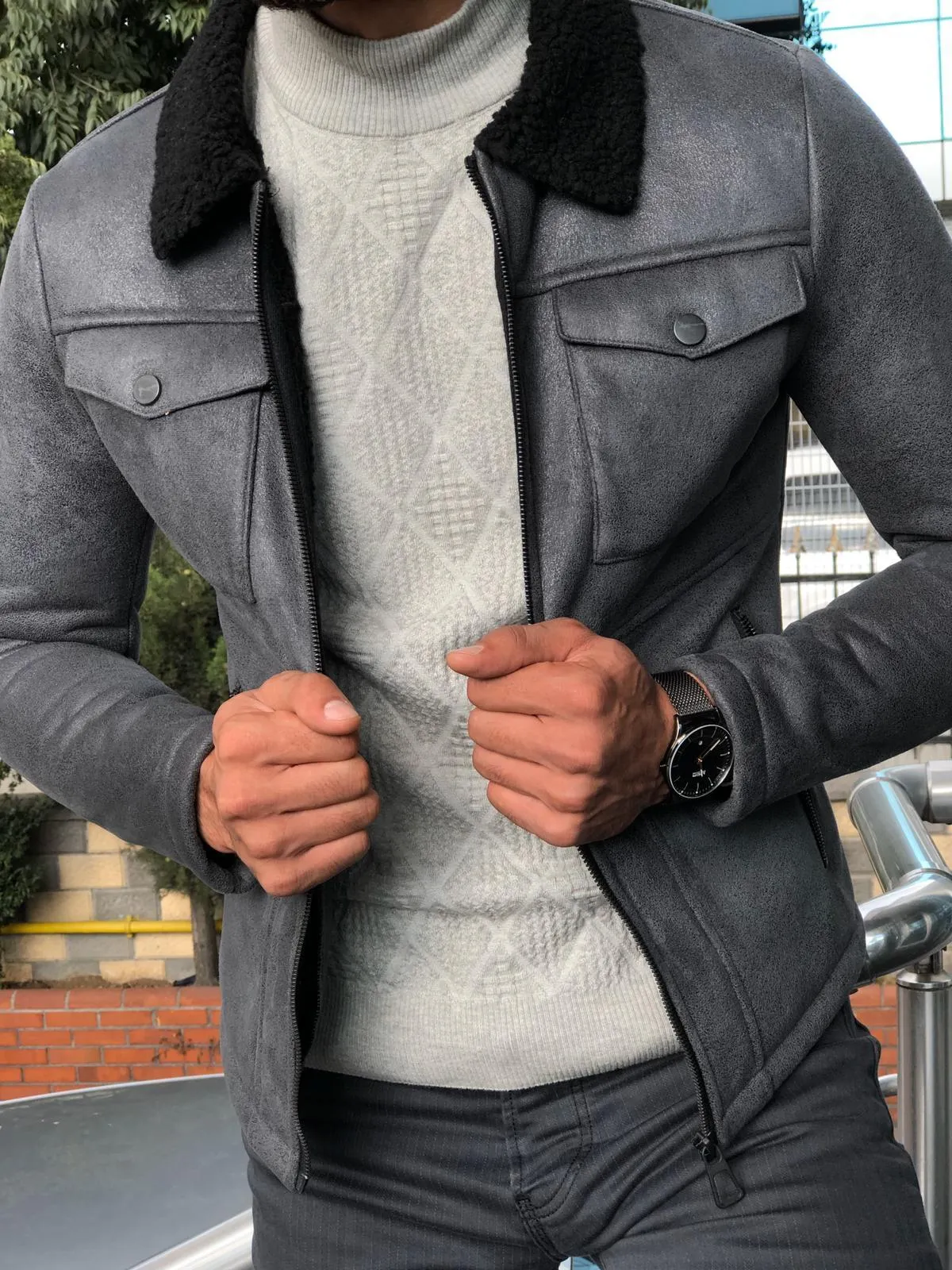 Alonso Leather Coat Gray