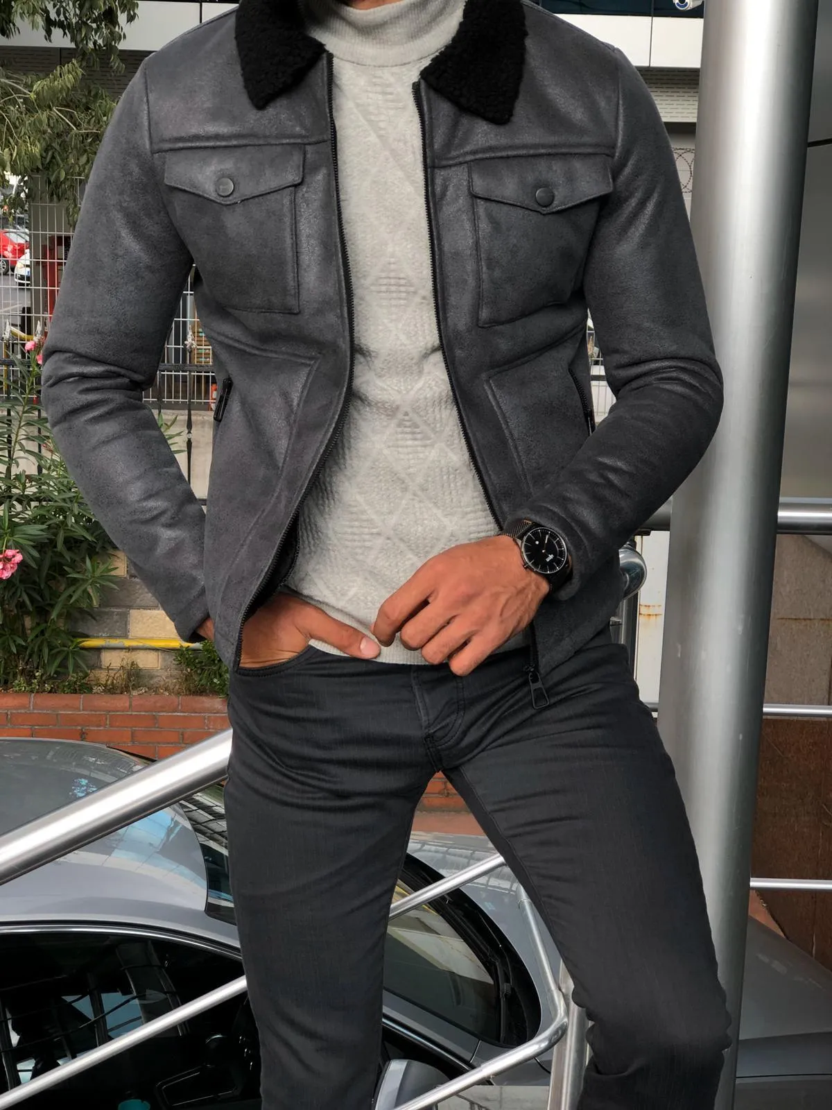 Alonso Leather Coat Gray