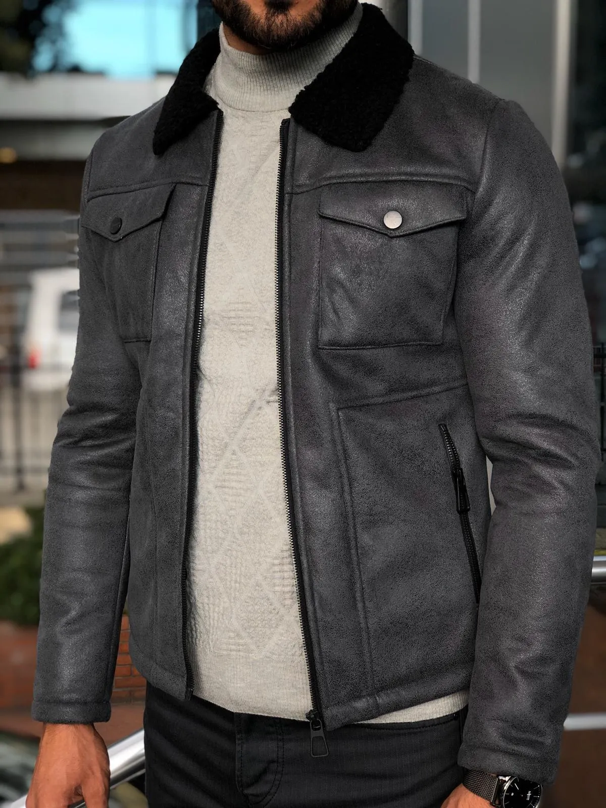 Alonso Leather Coat Gray