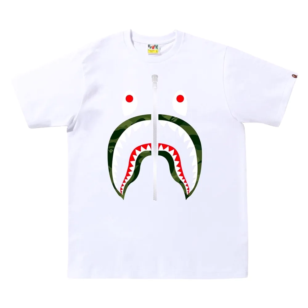 BAPE ABC Camo Shark Silver Zip Tee White/Green