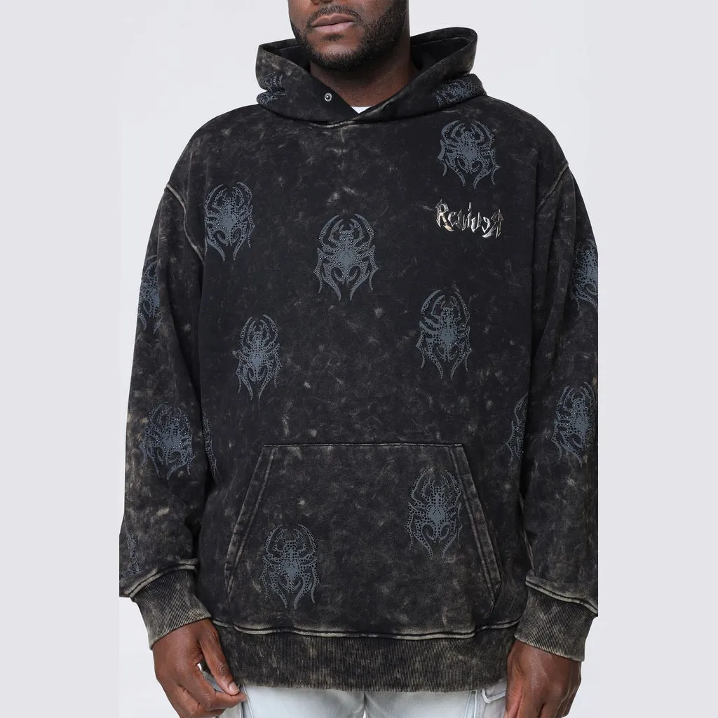 Big and Tall - Rhinestone Printed Collar Hoodie - Black