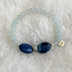 Blue Quartz and Blue Agate Beaded Bracelet with Silver Beads