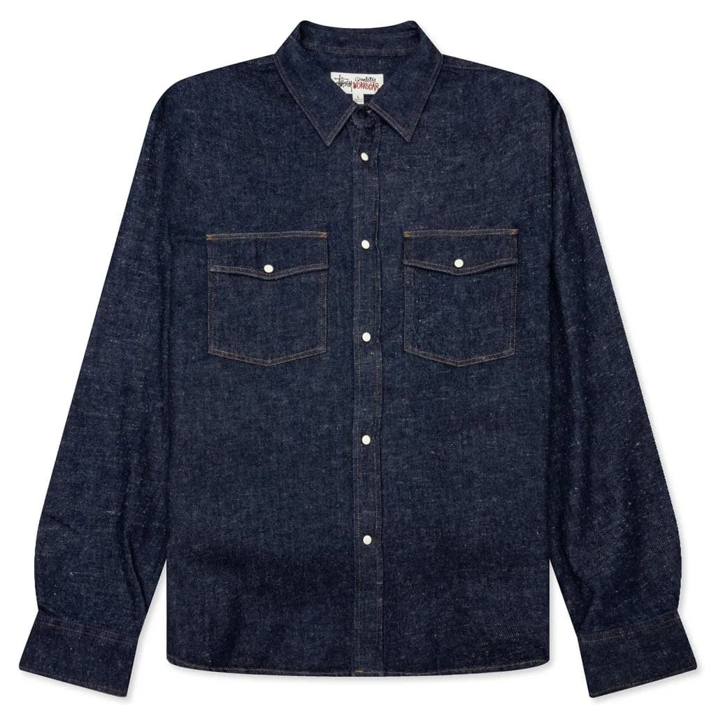 Boxy Western Denim L/S Shirt - Dark Denim