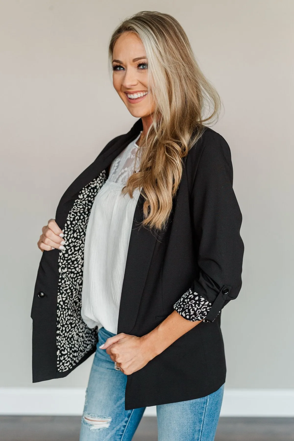 Business Beauty Open Front Blazer- Black