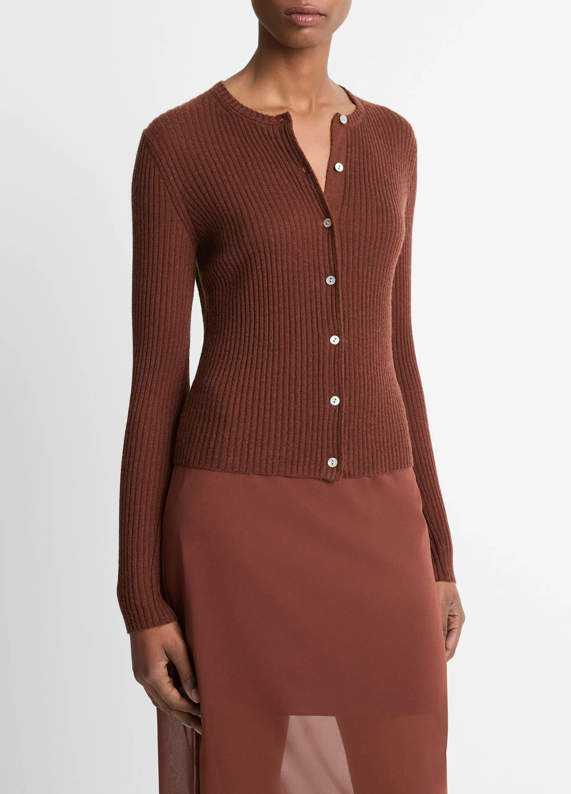 Cashmere-Silk Ribbed Cardigan