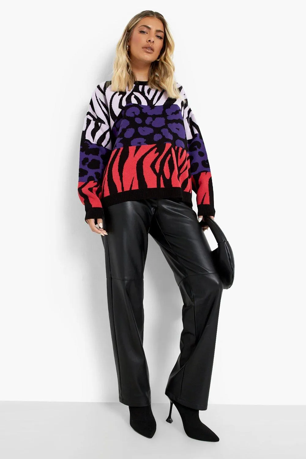 Color Block Animal Print Sweater