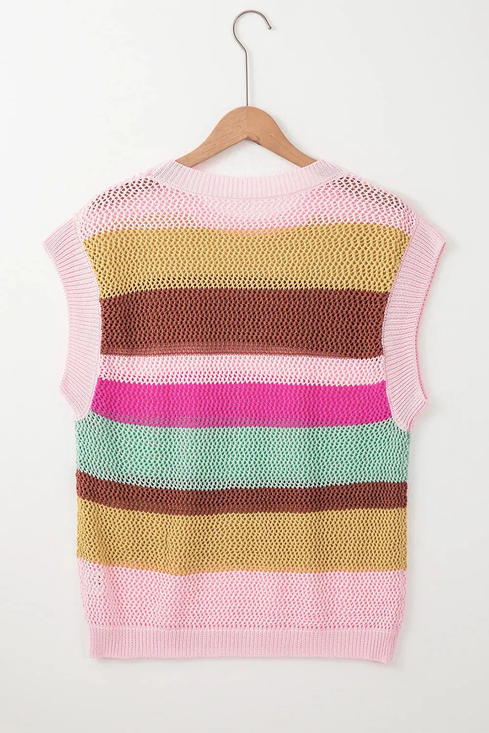 Color Block Round Neck Cap Sleeve Knit Top