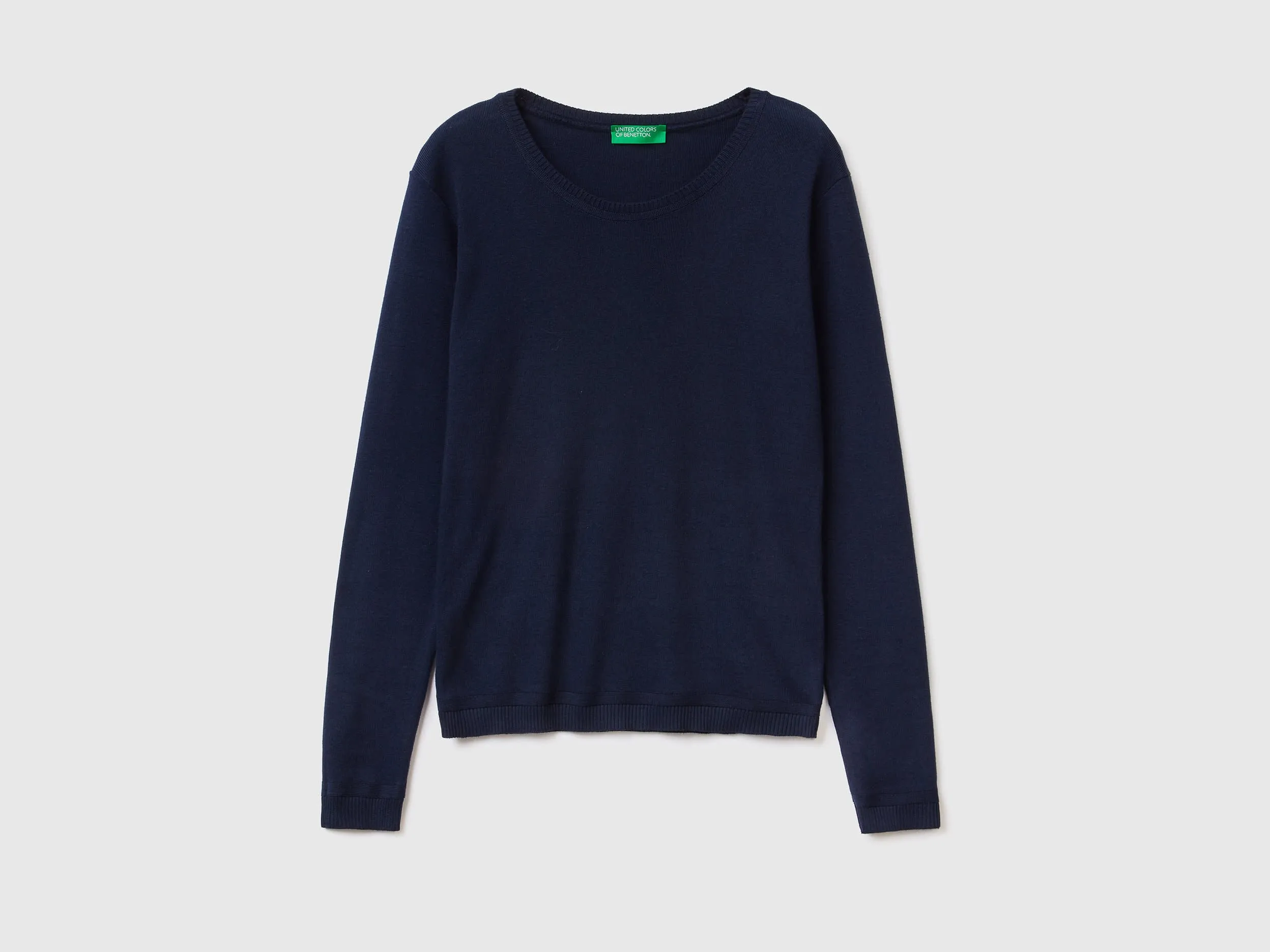 Crew neck sweater in pure cotton - Dark Blue | Benetton