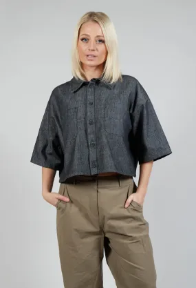 Cropped Denim Shirt in Dark Blue