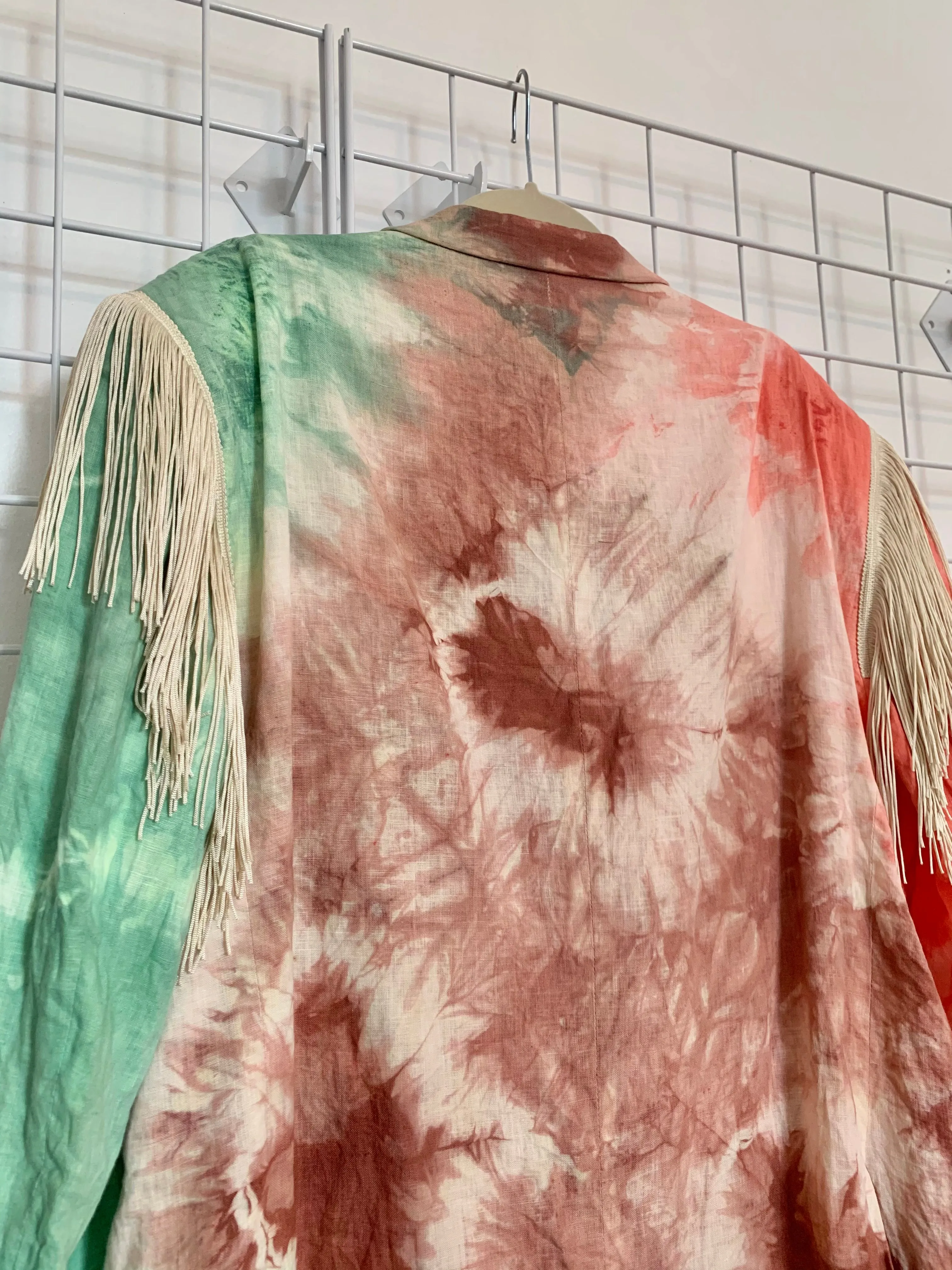 Custom tie dye fringe blazer