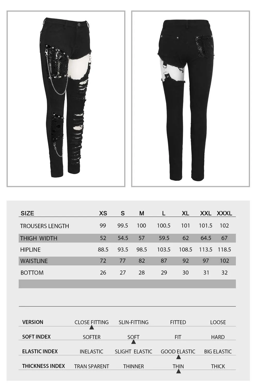 Devil Fashion - Asymmetrical punk jeans with cut-outs and chains PT121 | Dark Ages