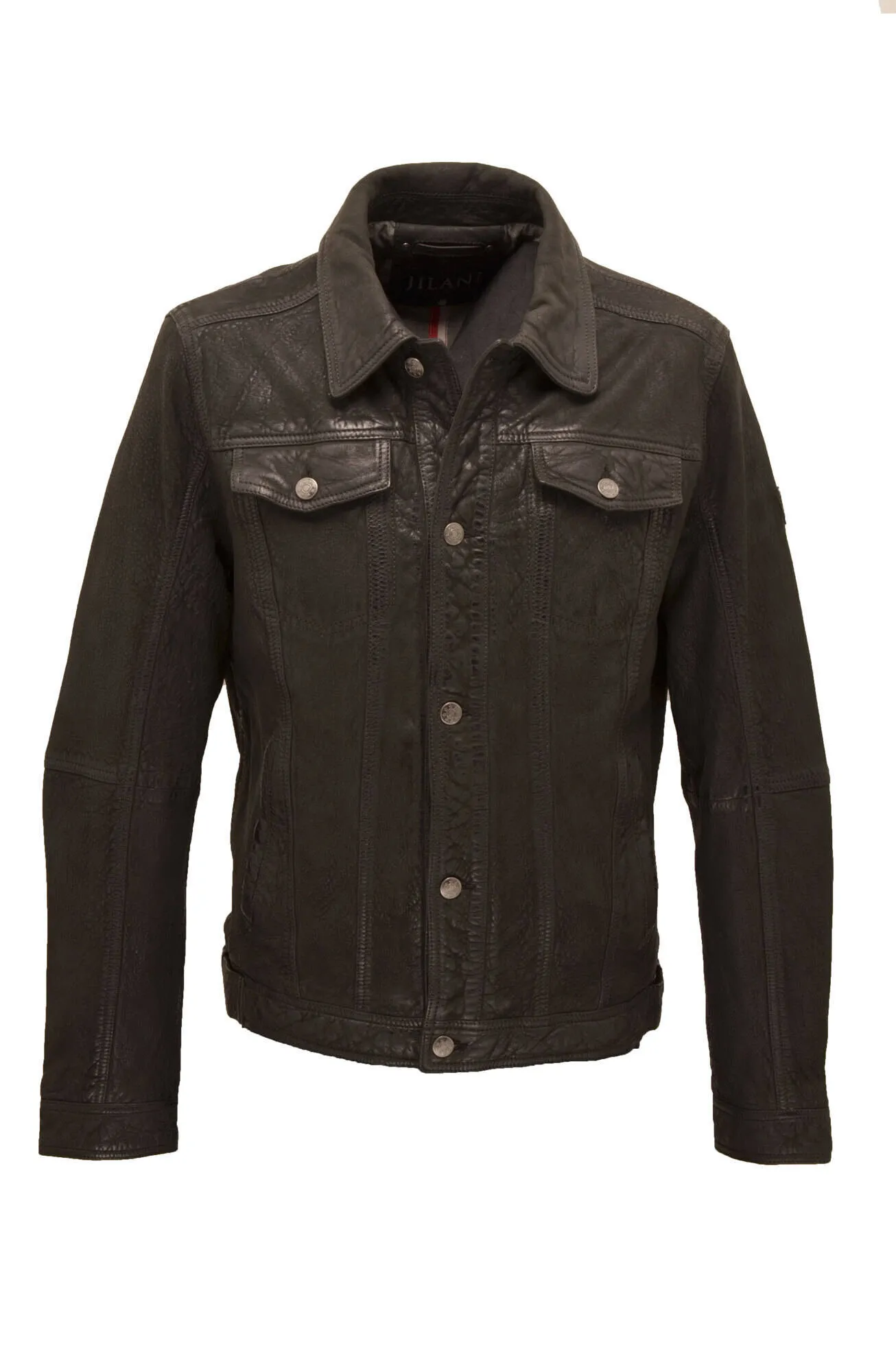 Distressed black men's leather jacket in valentin 2 jean style