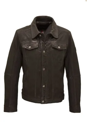 Distressed black men's leather jacket in valentin 2 jean style