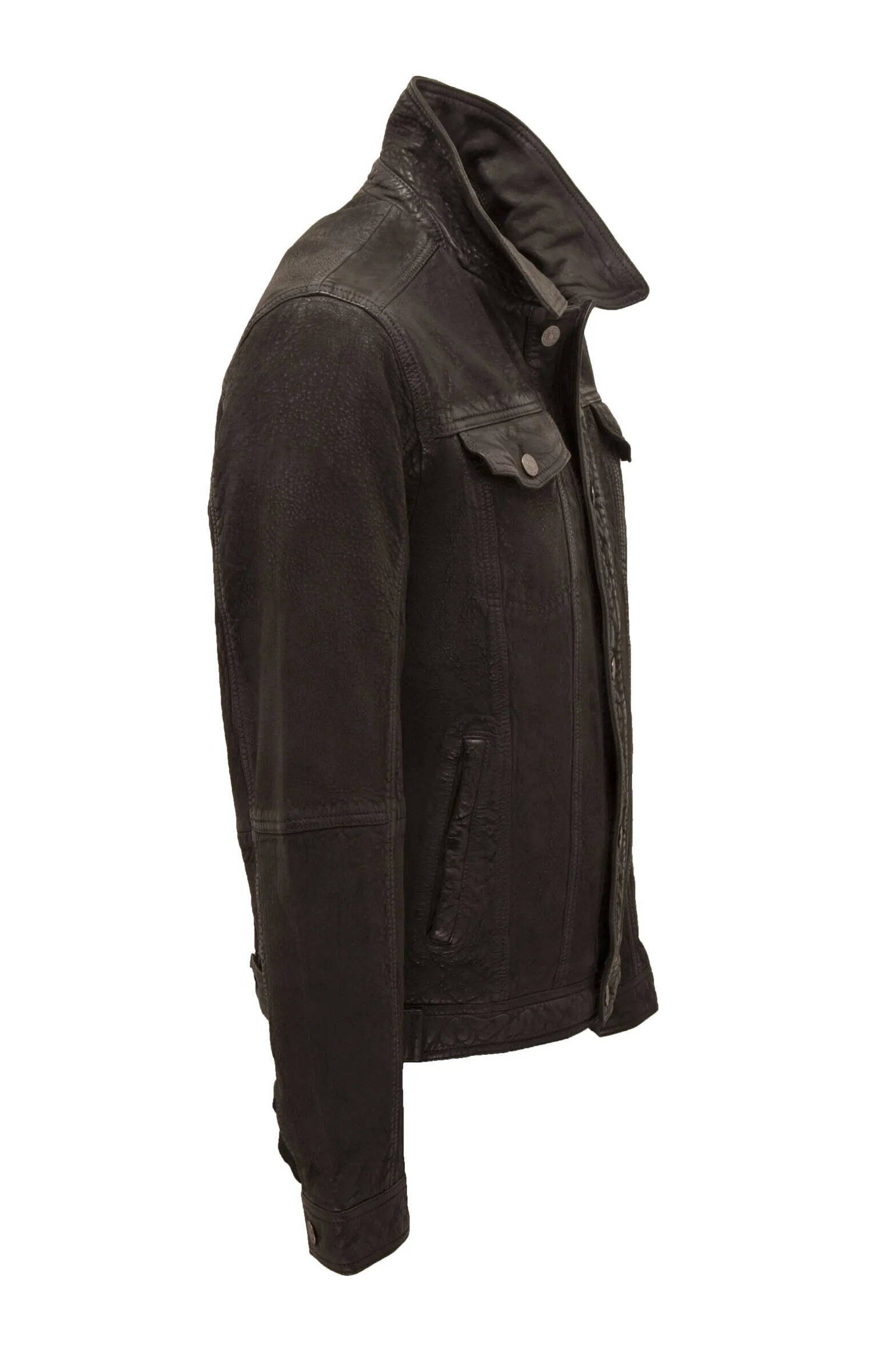 Distressed black men's leather jacket in valentin 2 jean style