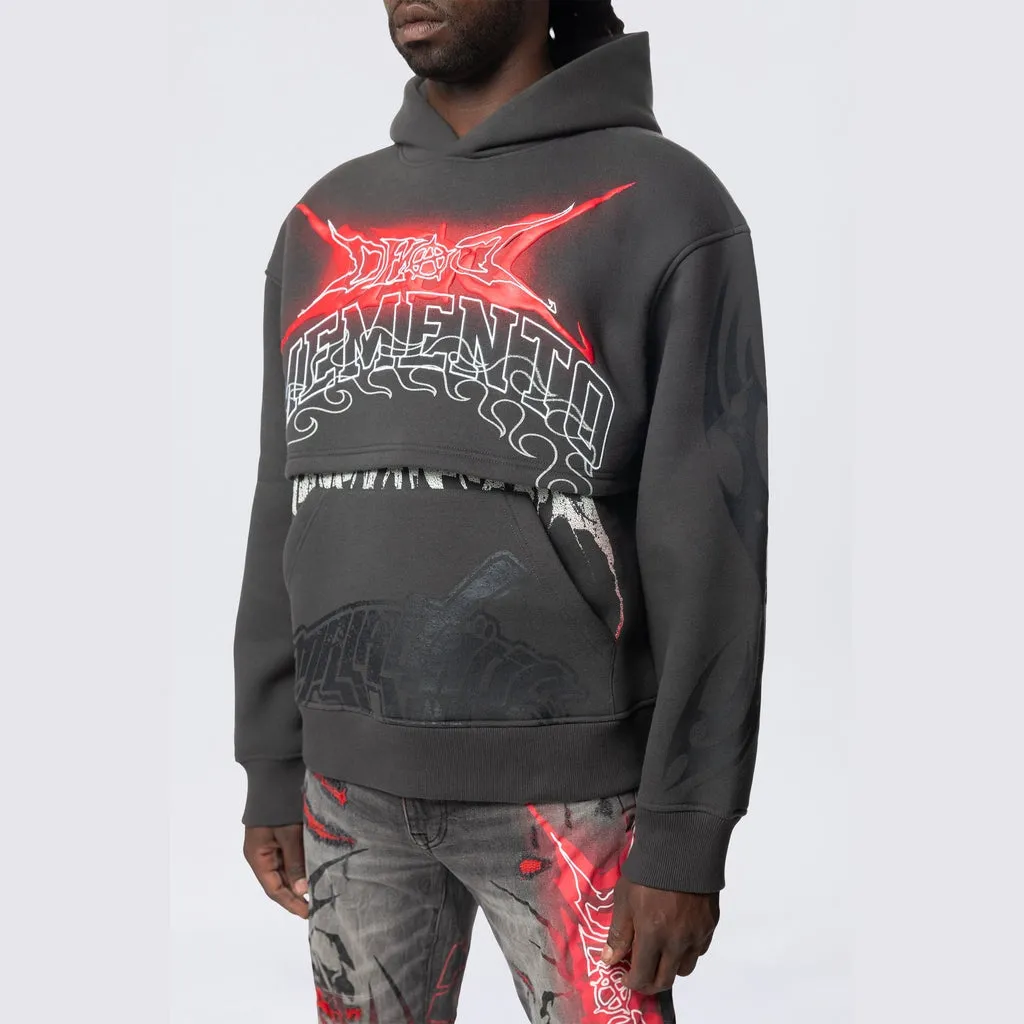 Dropped Shoulder 2-Fer Dystopian Hoodie - Graphite