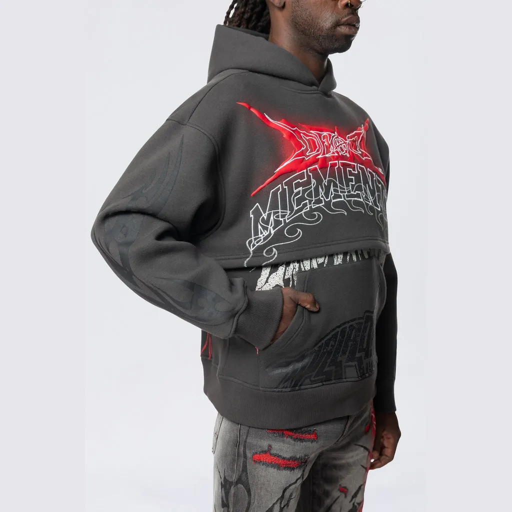 Dropped Shoulder 2-Fer Dystopian Hoodie - Graphite