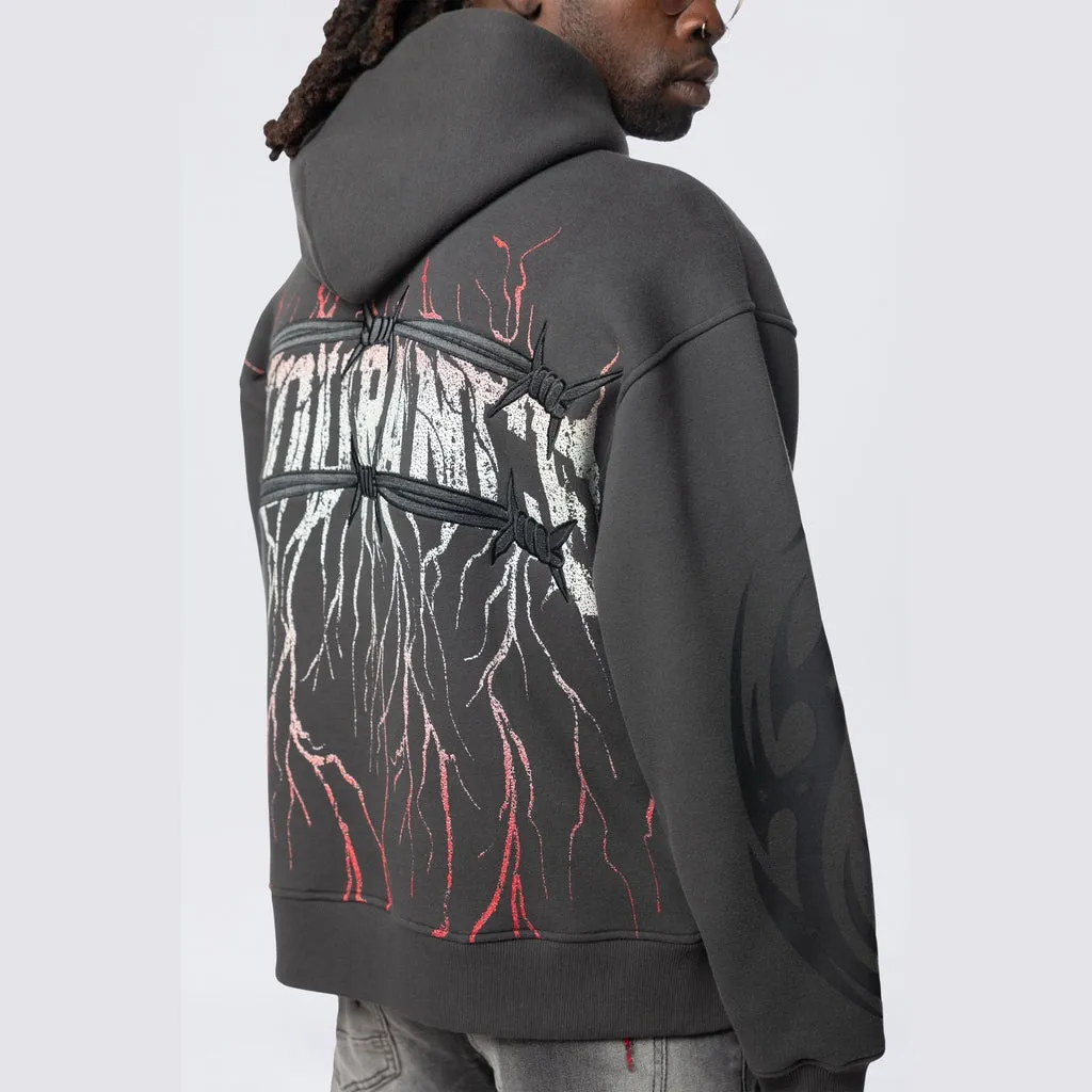 Dropped Shoulder 2-Fer Dystopian Hoodie - Graphite