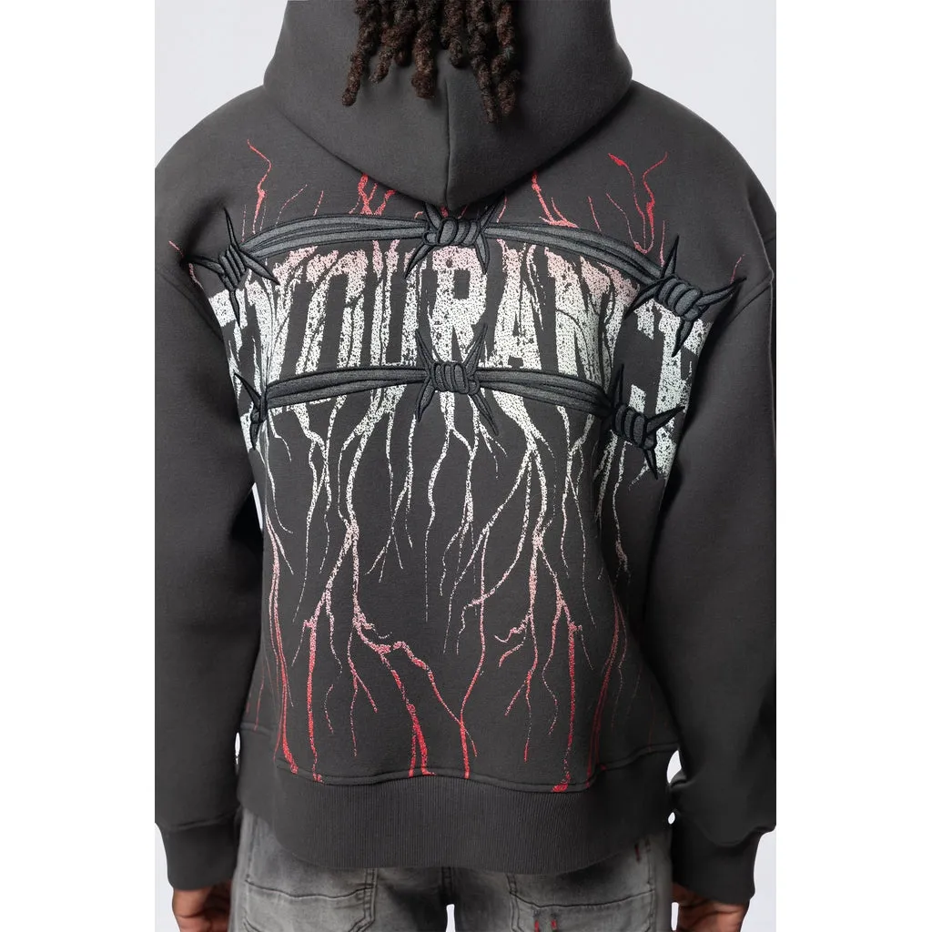 Dropped Shoulder 2-Fer Dystopian Hoodie - Graphite