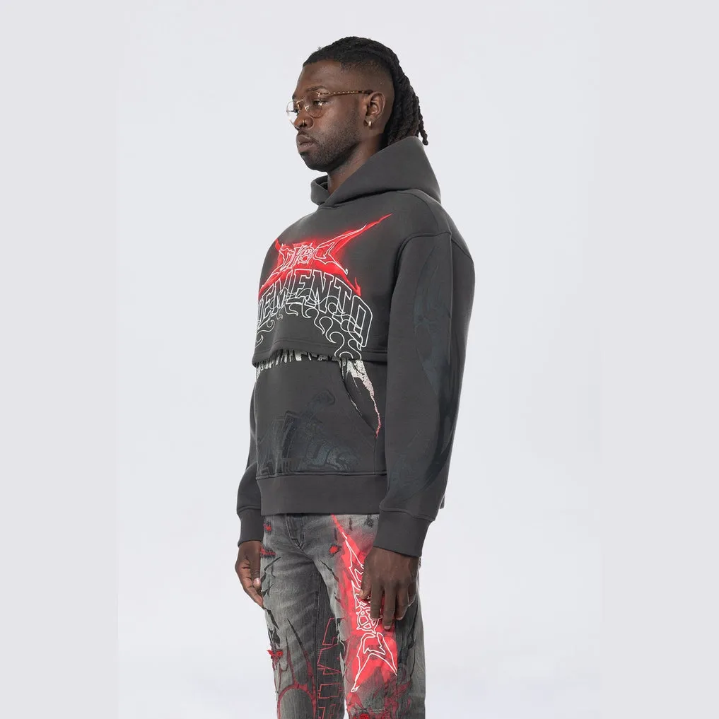 Dropped Shoulder 2-Fer Dystopian Hoodie - Graphite