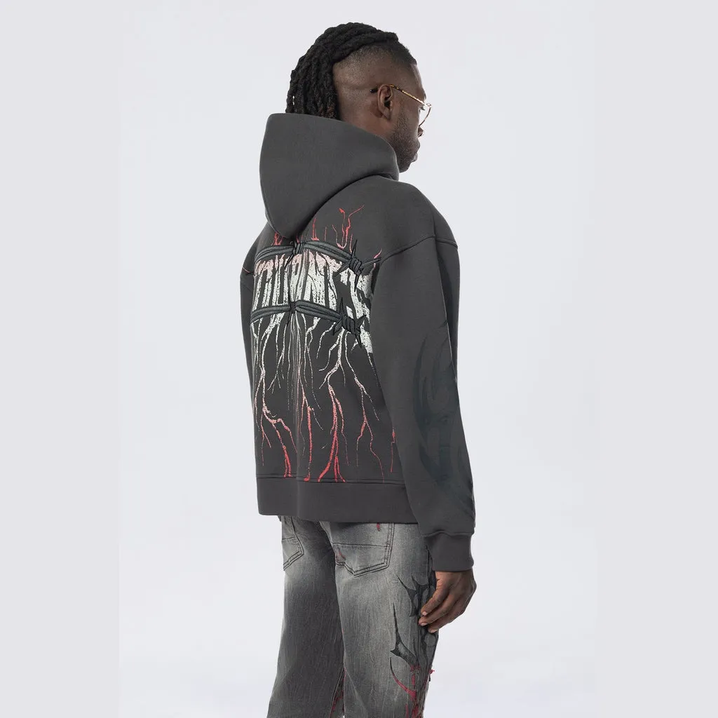 Dropped Shoulder 2-Fer Dystopian Hoodie - Graphite