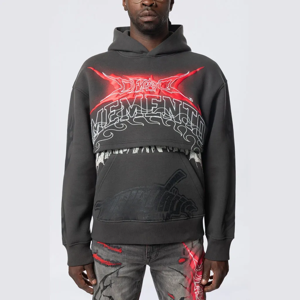 Dropped Shoulder 2-Fer Dystopian Hoodie - Graphite