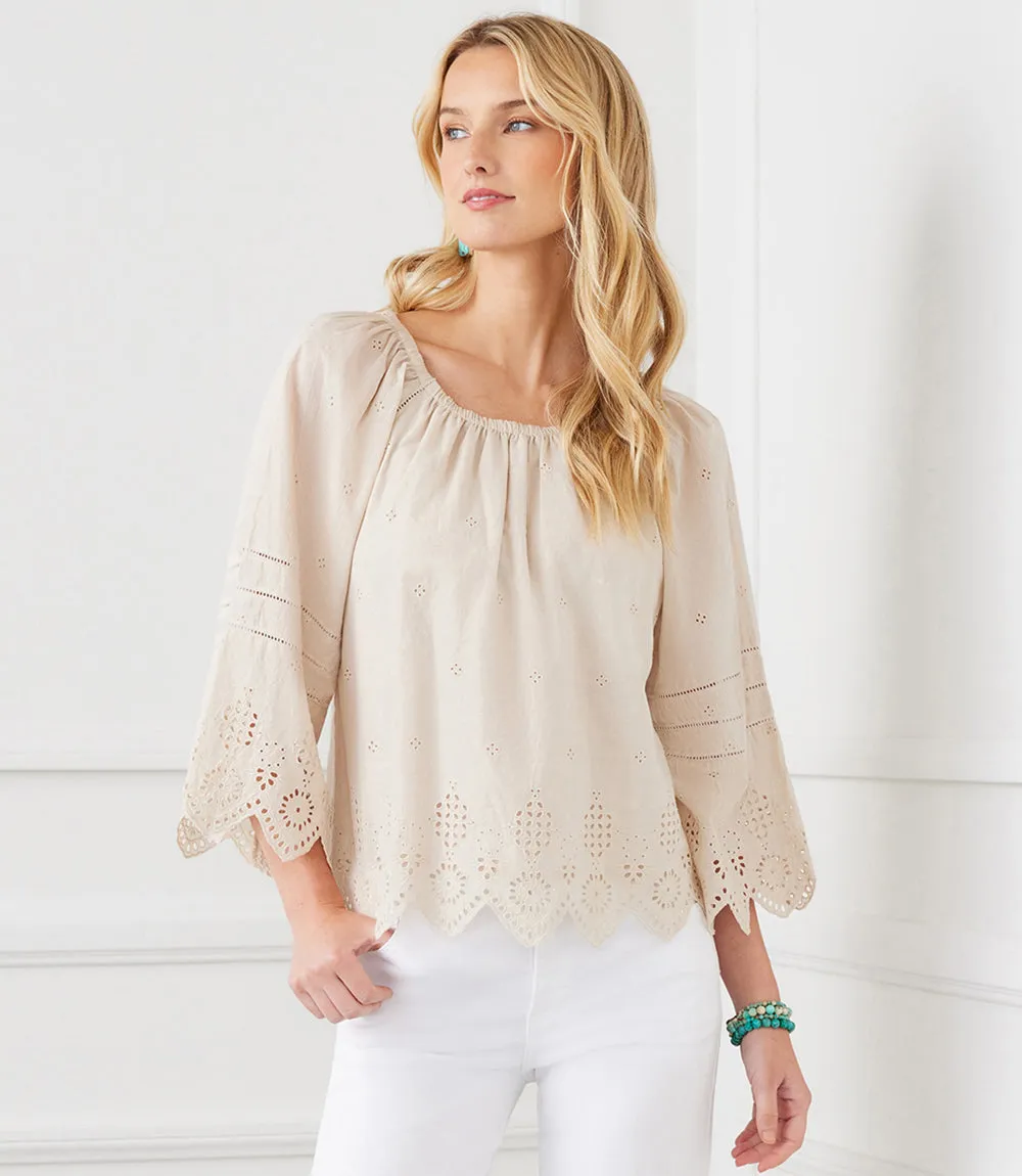 Eyelet Flutter Sleeve Top