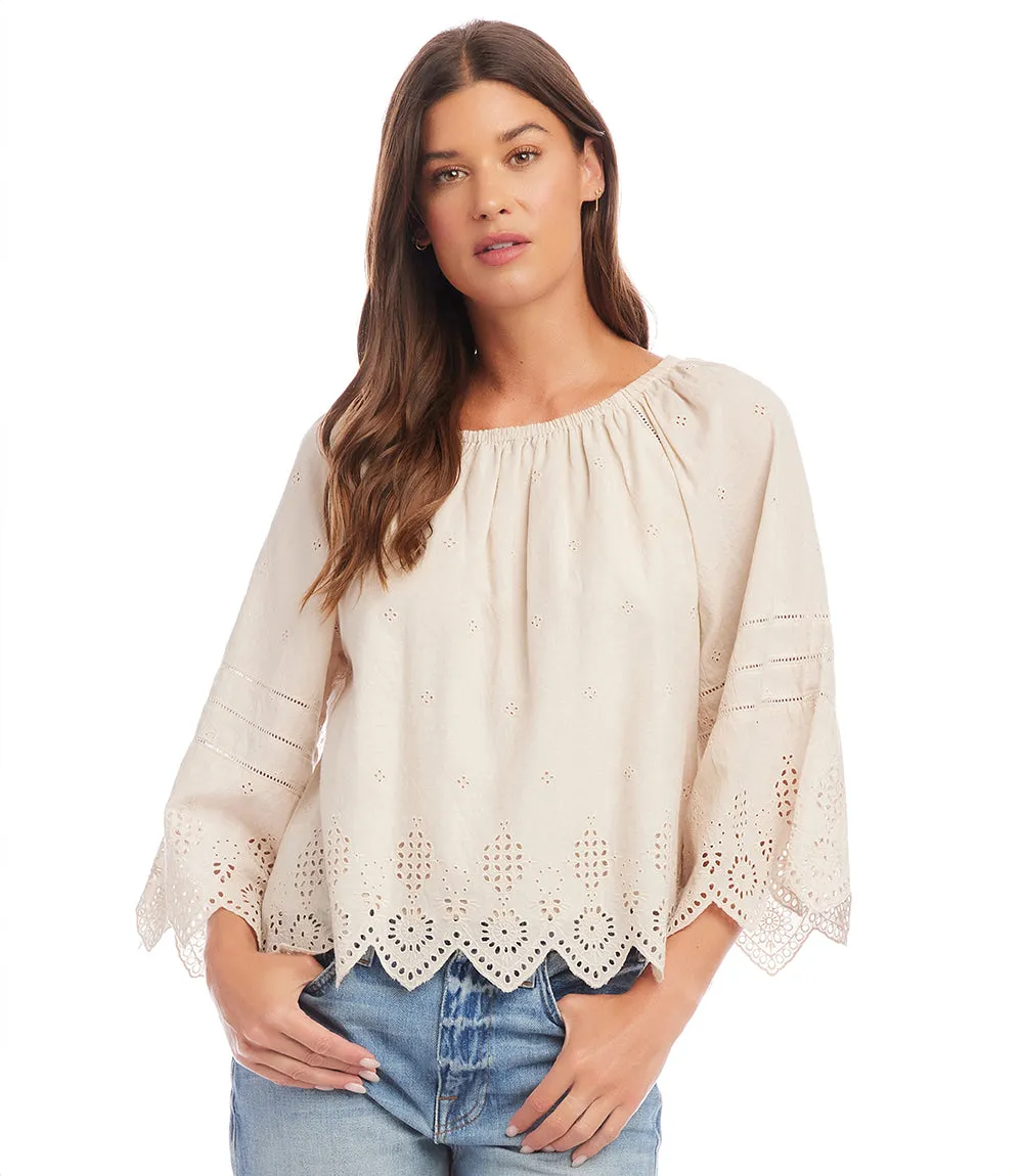 Eyelet Flutter Sleeve Top