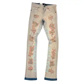 Focus Heartless Lettering Baby Blue Stacked Jeans (3559)