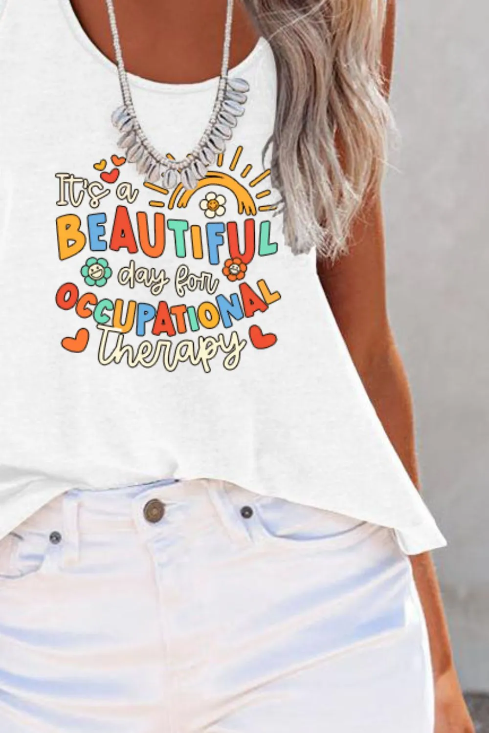 Full Size Letter Graphic Scoop Neck Tank