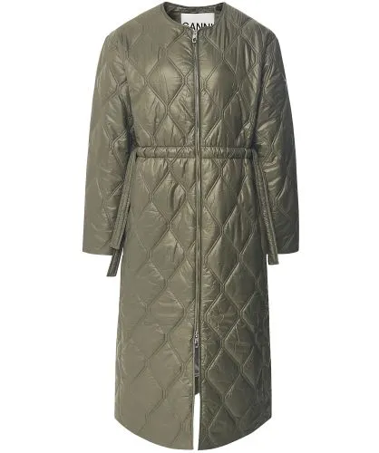 GANNI Green Shiny Quilted Coat | Jules B