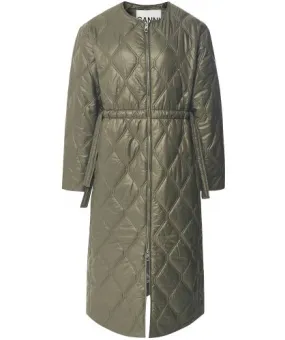 GANNI Green Shiny Quilted Coat | Jules B