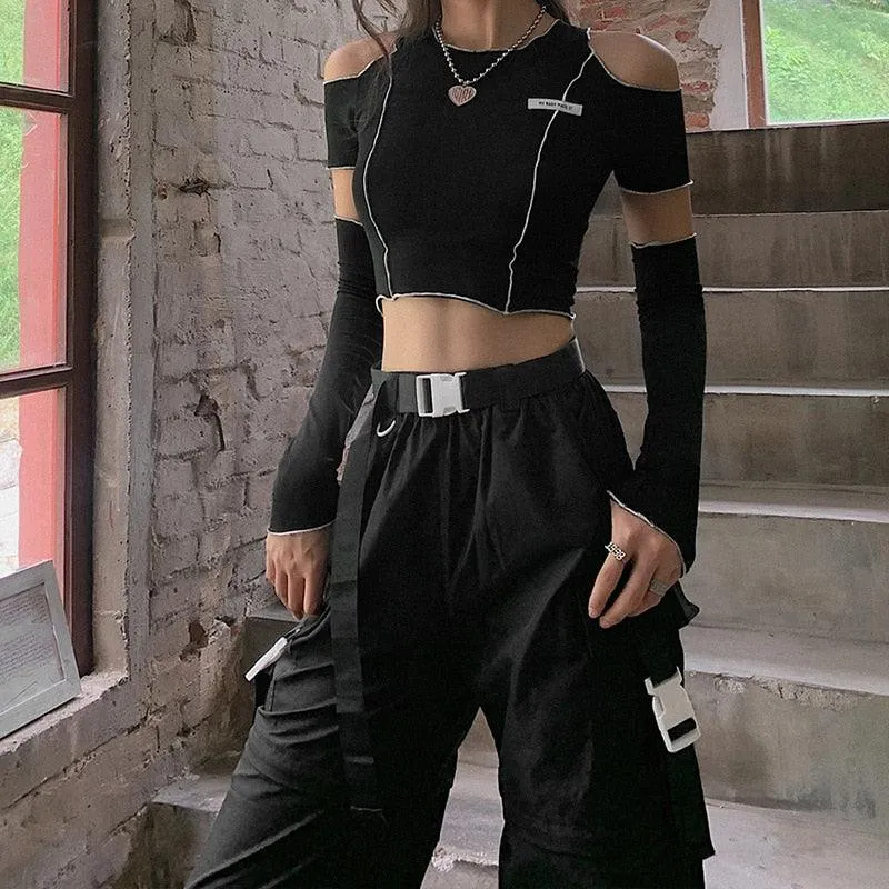 Gothic One Shoulder Sleeve Crop Top