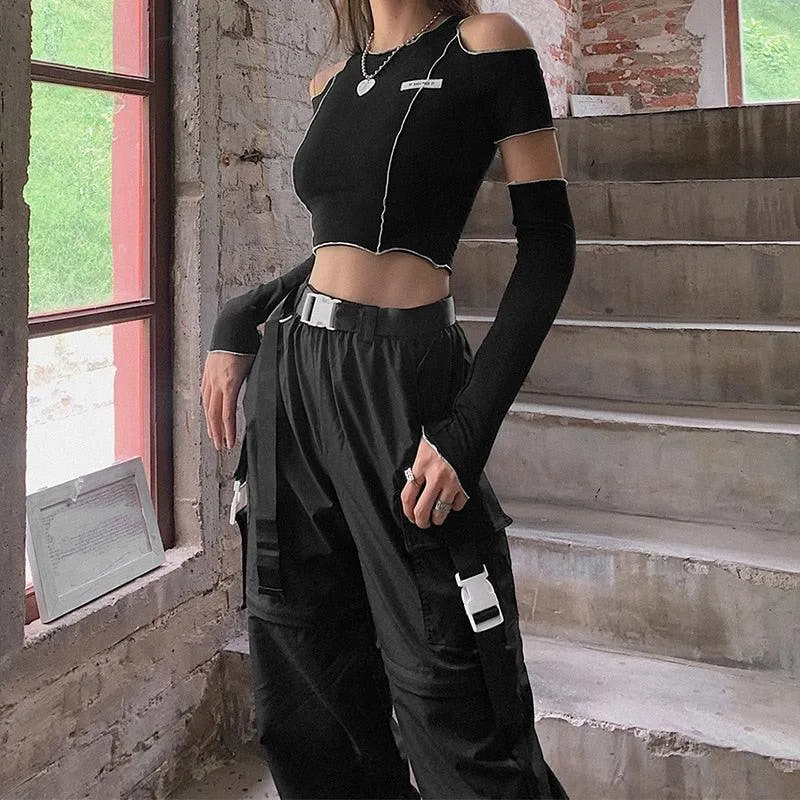 Gothic One Shoulder Sleeve Crop Top