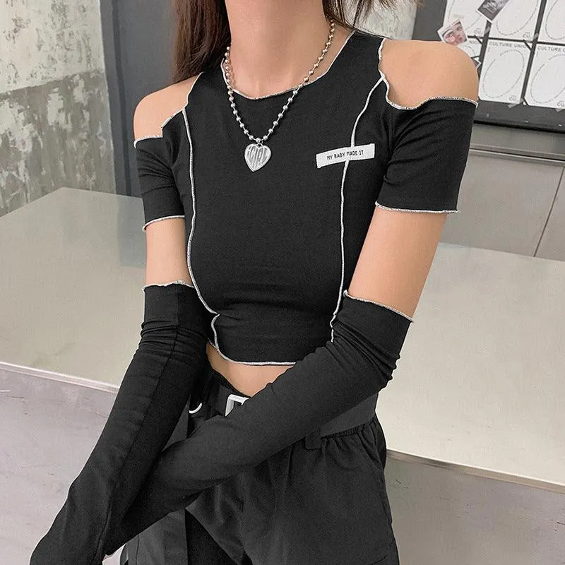 Gothic One Shoulder Sleeve Crop Top