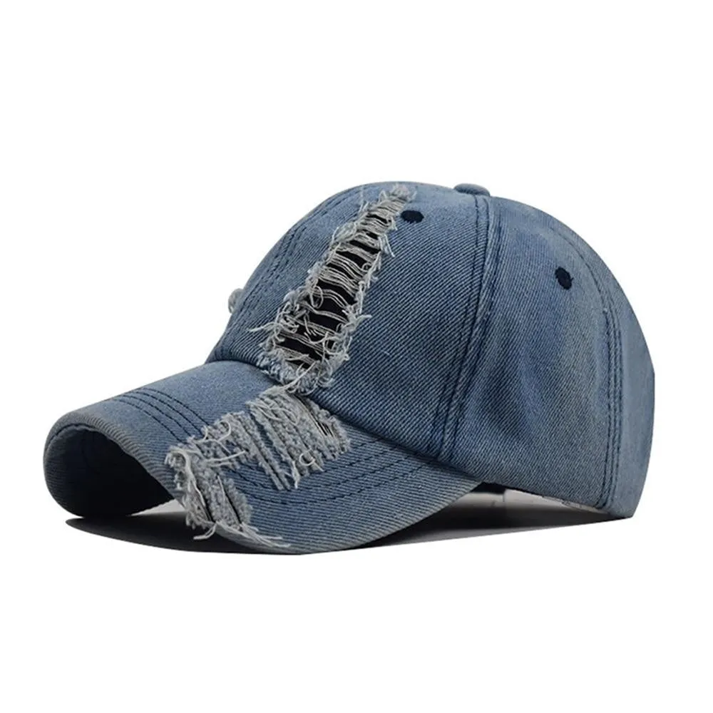 Hip Hop Summer Unisex Hole Worn Denim Snapback Baseball cap with Visor