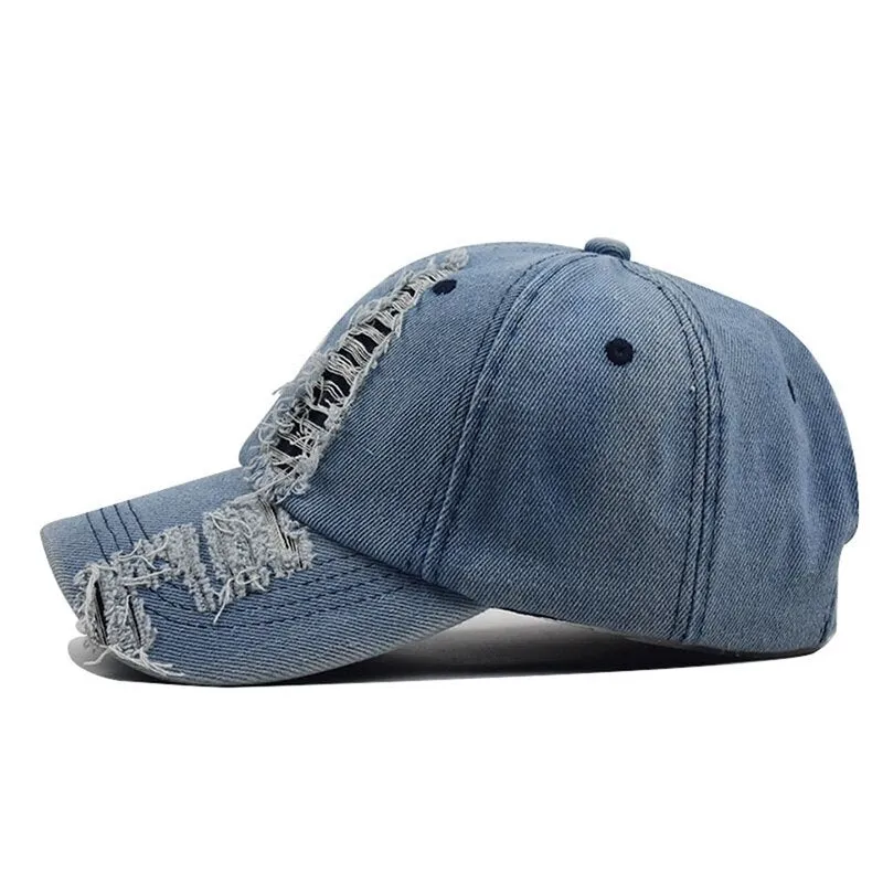 Hip Hop Summer Unisex Hole Worn Denim Snapback Baseball cap with Visor