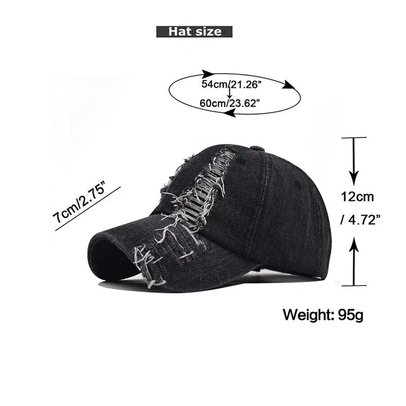 Hip Hop Summer Unisex Hole Worn Denim Snapback Baseball cap with Visor