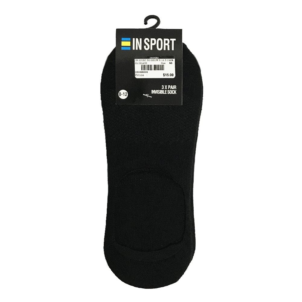 INSPORT NO SHOW INVISIBLE 3 PACK BLACK SOCKS