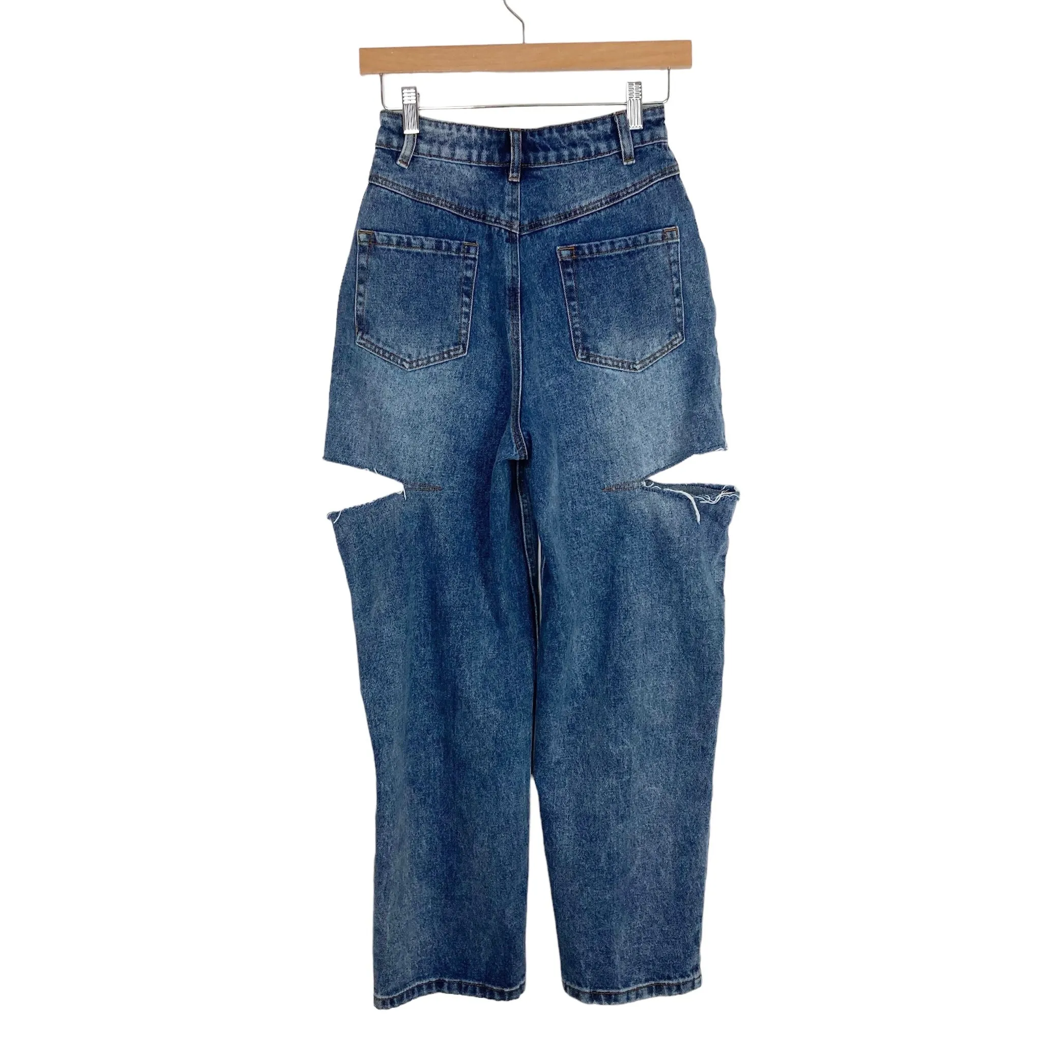 J. ING Medium Wash with Side Thigh Cut Outs Jeans- Size S (Inseam 27.5)