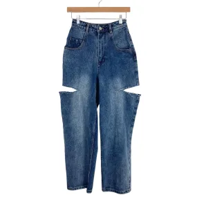 J. ING Medium Wash with Side Thigh Cut Outs Jeans- Size S (Inseam 27.5)