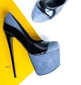 Jean Denim Detailed Black High Heel Pumps